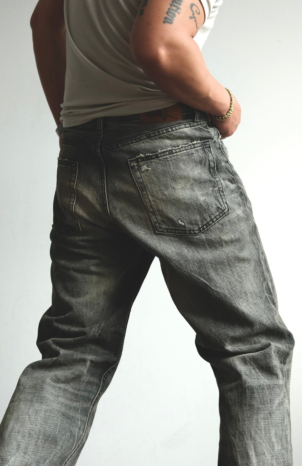 Faded Black Loose Fit Distressed Jeans - product view 4
