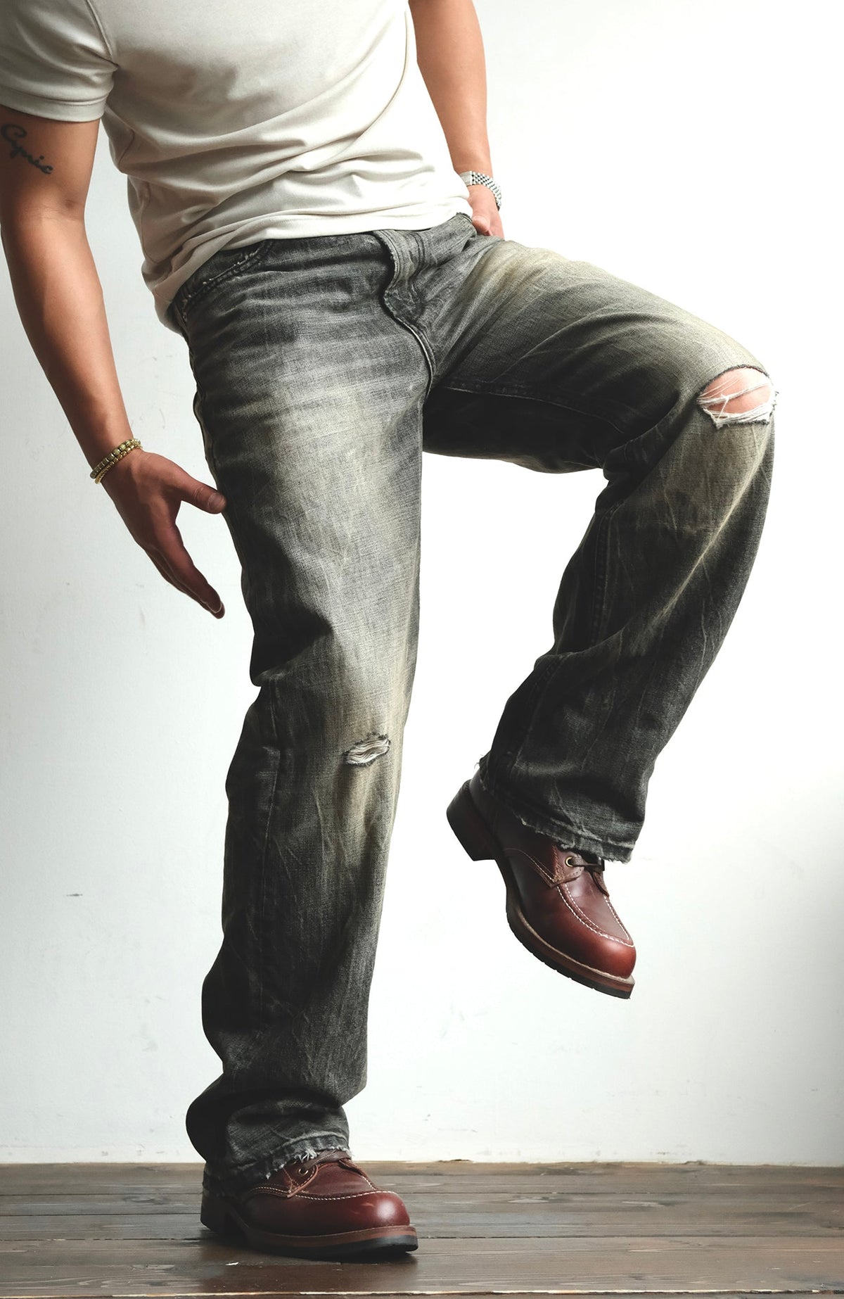 Faded Black Loose Fit Distressed Jeans - product view 5