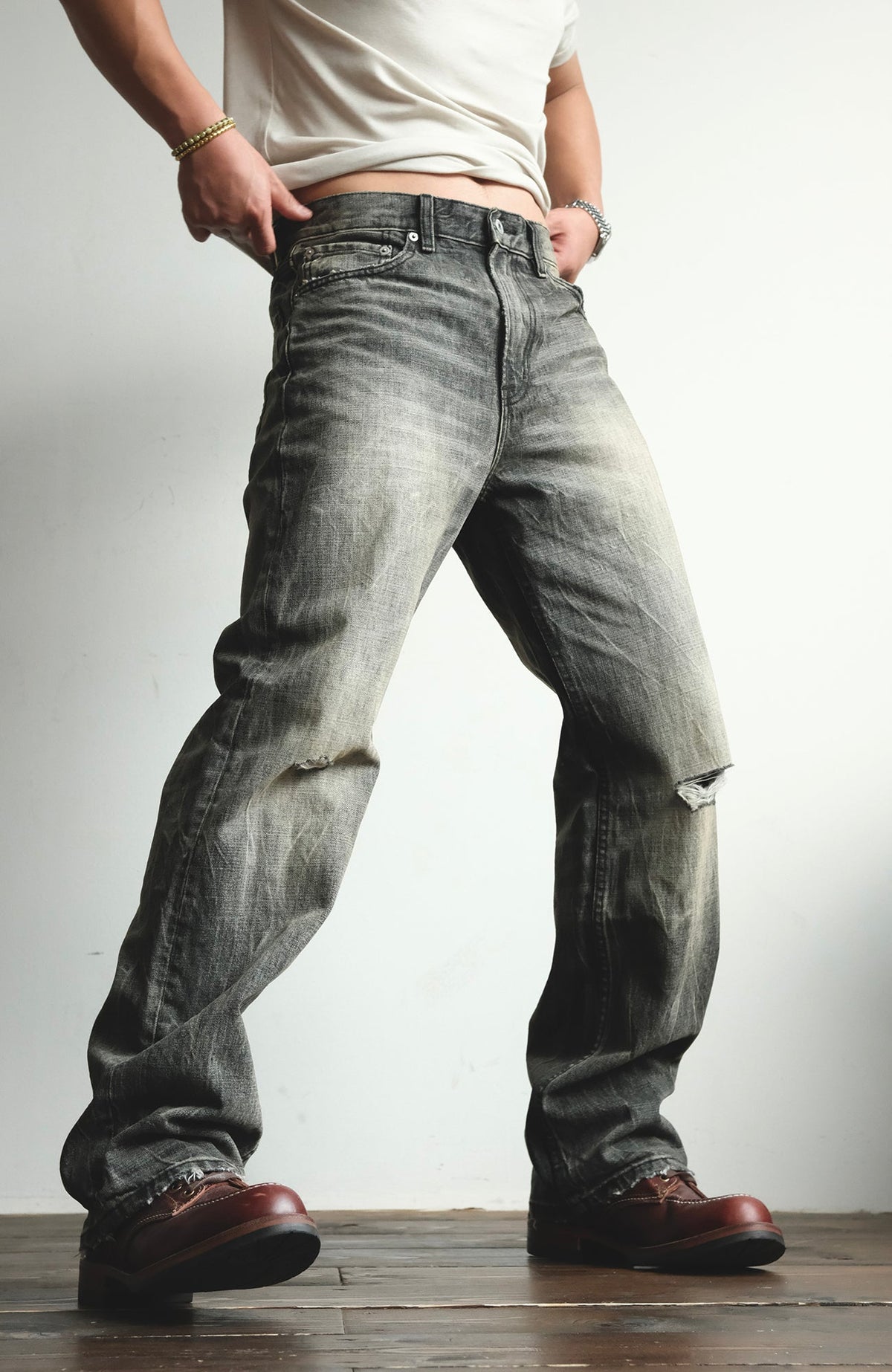 Faded Black Loose Fit Distressed Jeans - product view 6
