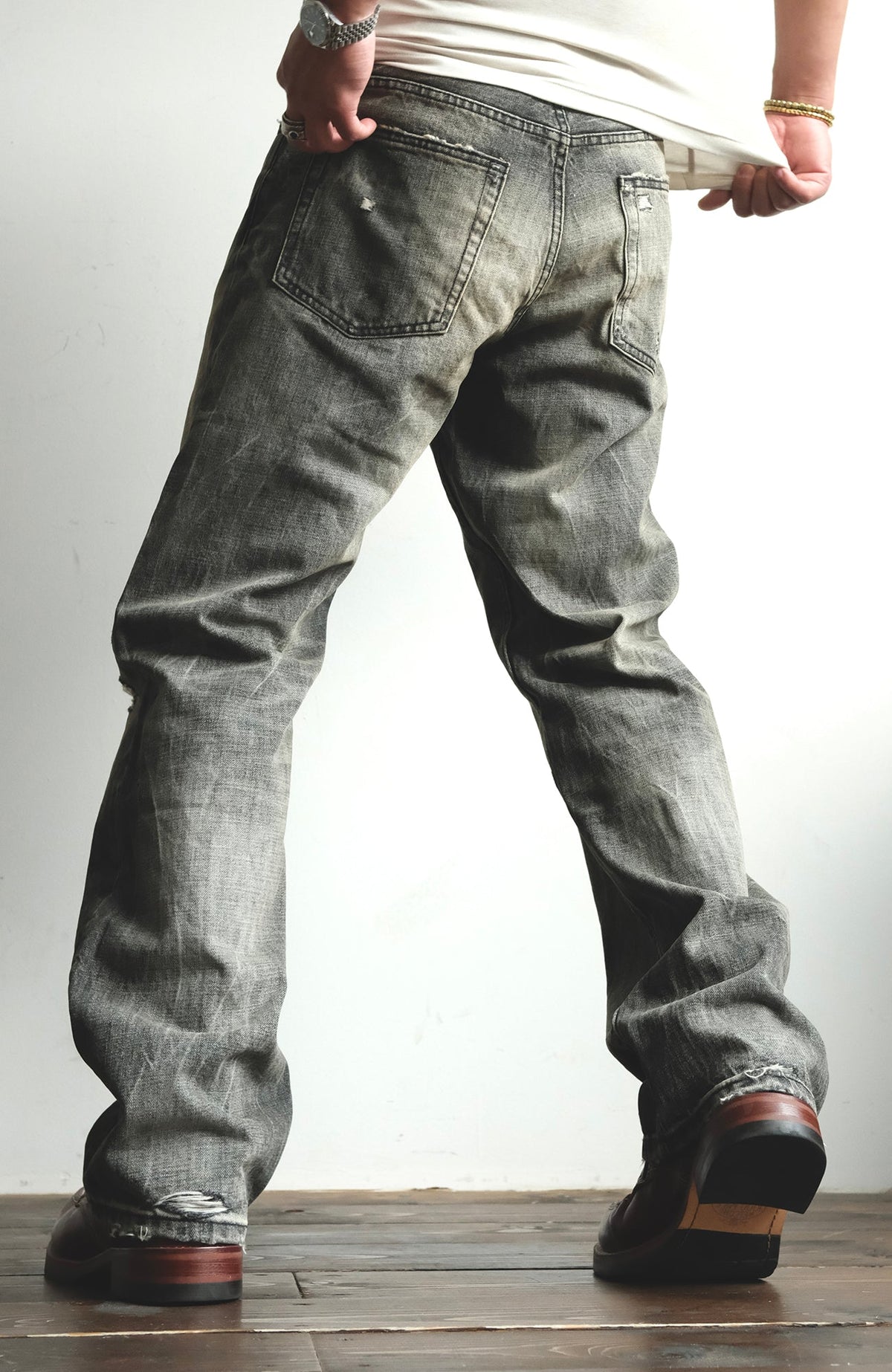 Faded Black Loose Fit Distressed Jeans - product view 7