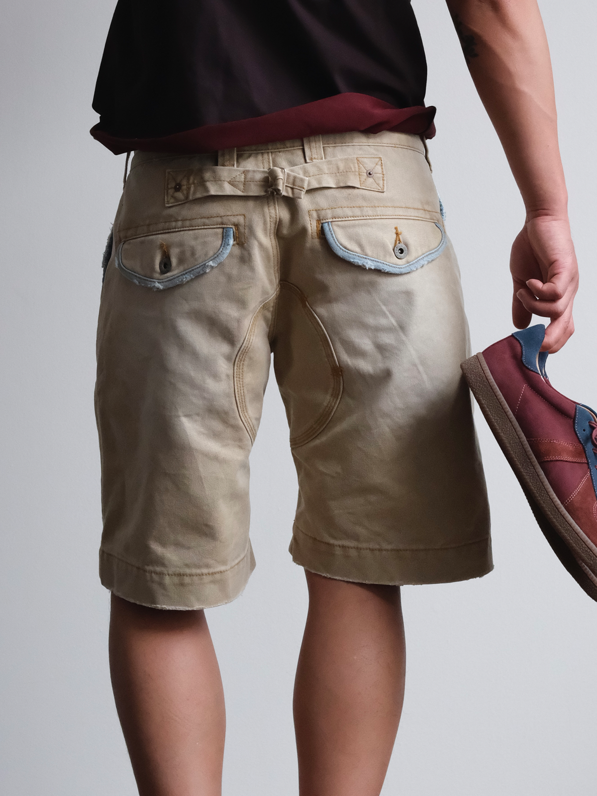 Denim Trim Washed Cotton Utility Shorts - detail or styled view 10