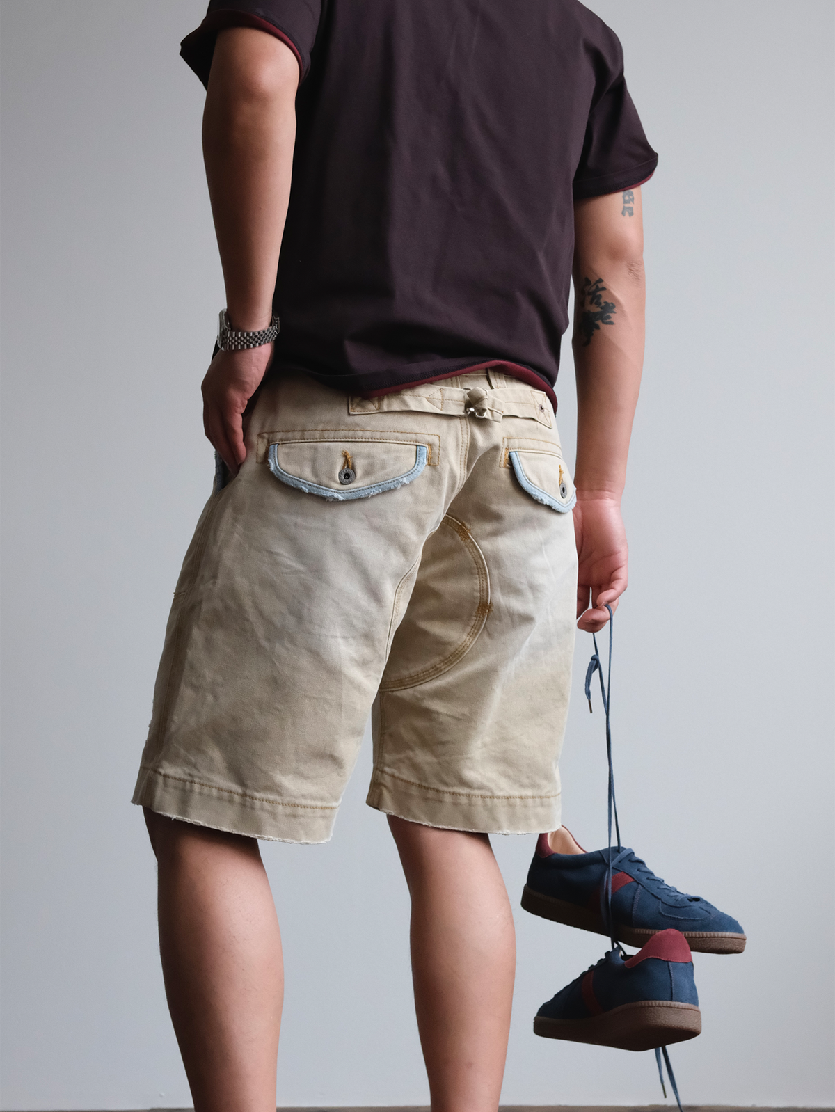 Denim Trim Washed Cotton Utility Shorts - detail or styled view 11