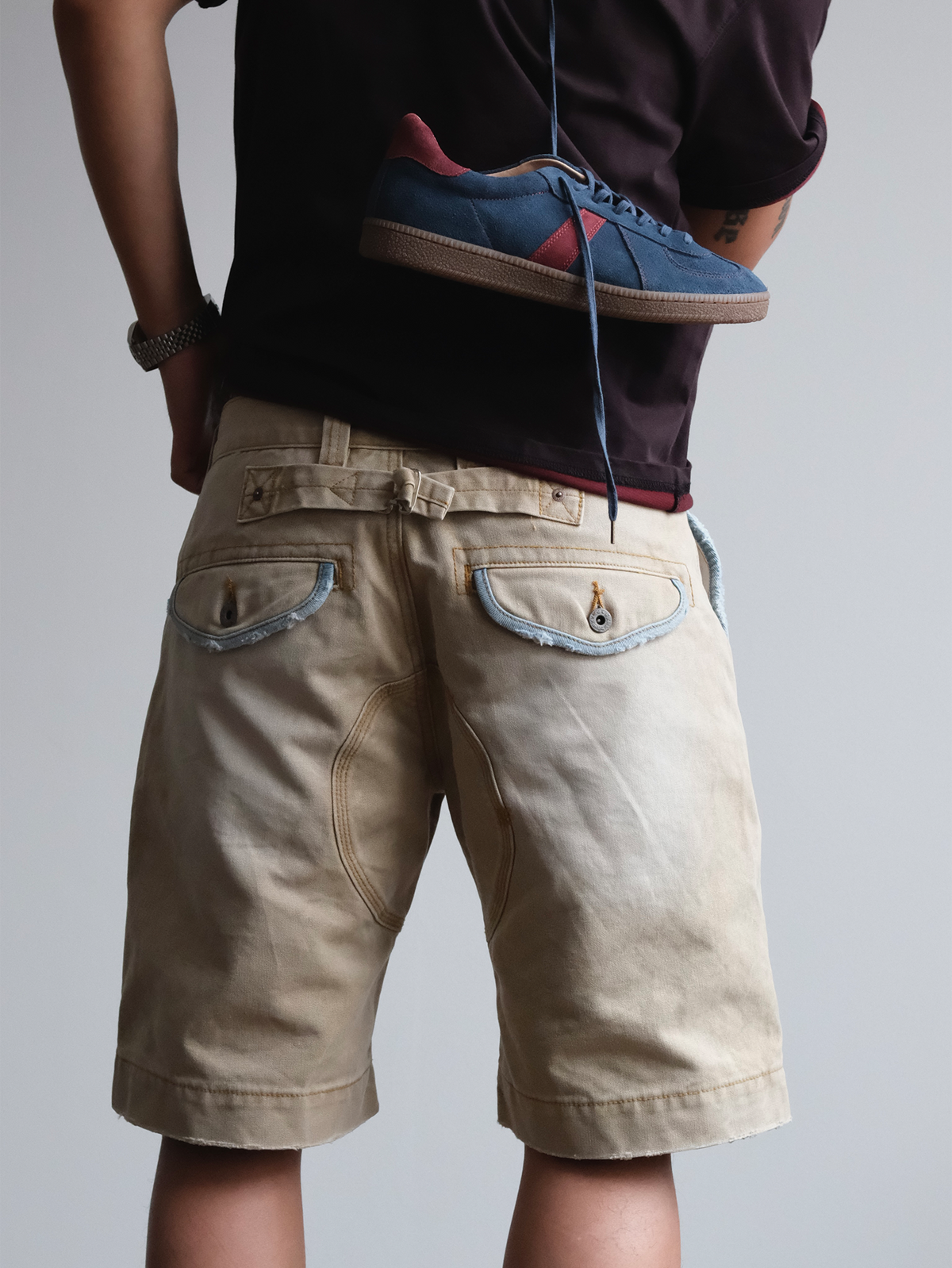 Denim Trim Washed Cotton Utility Shorts - detail or styled view 12