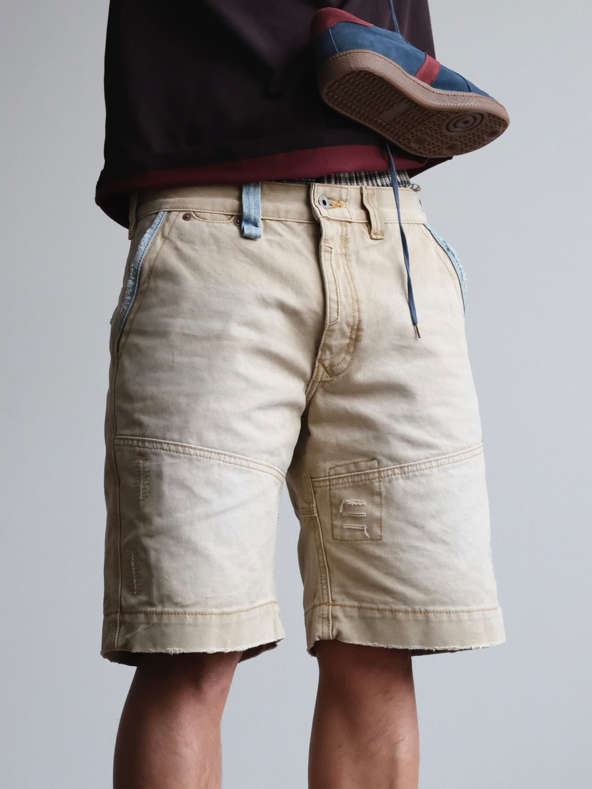 Denim Trim Washed Cotton Utility Shorts - detail or styled view 13