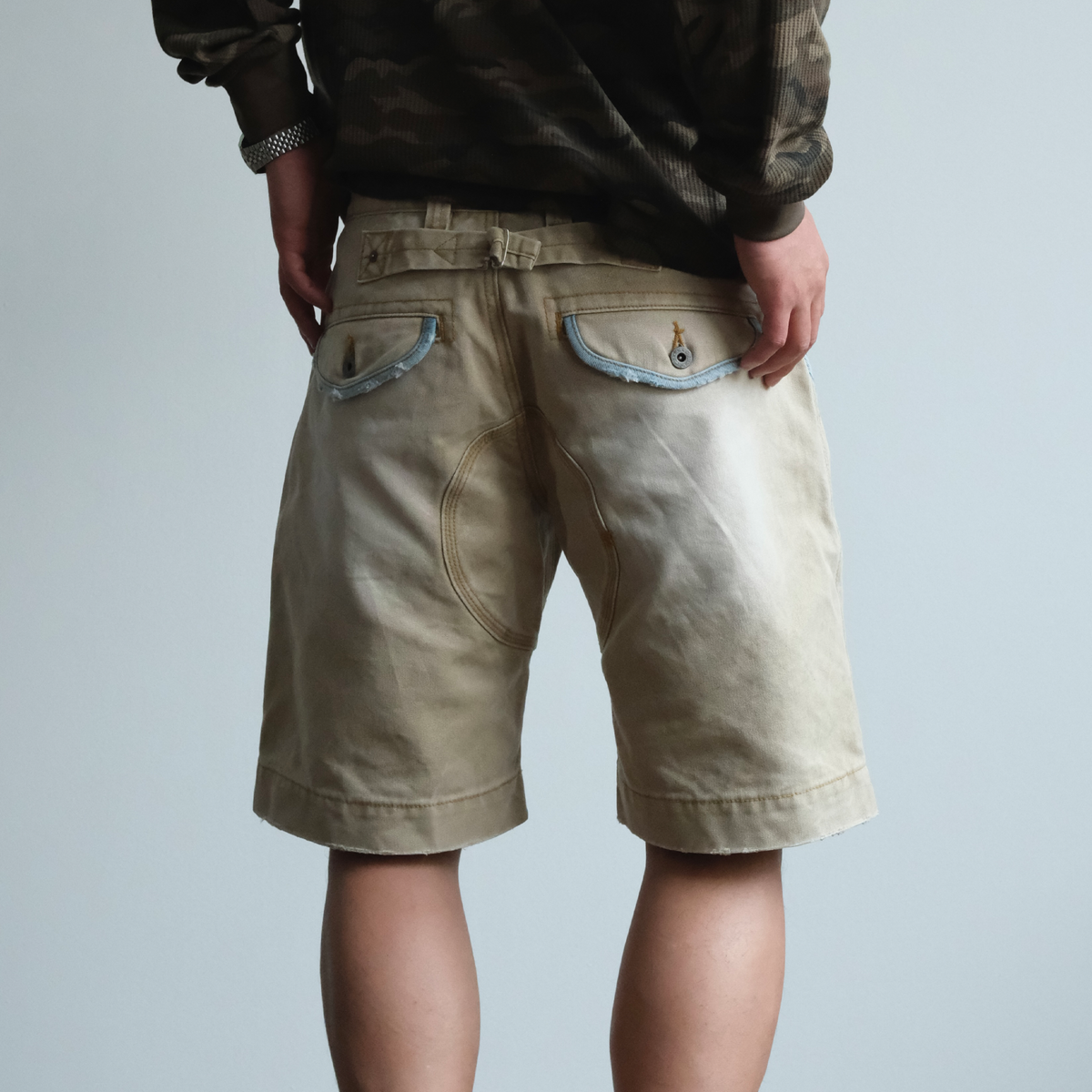 Denim Trim Washed Cotton Utility Shorts - product view 2