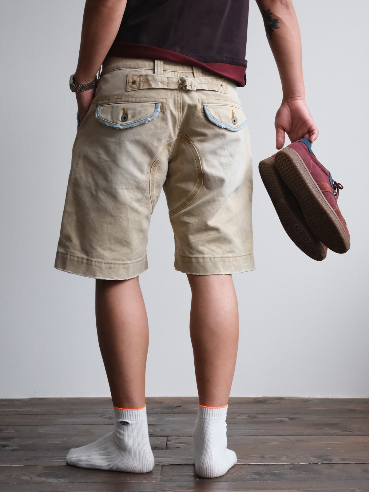 Denim Trim Washed Cotton Utility Shorts - detail or styled view 9