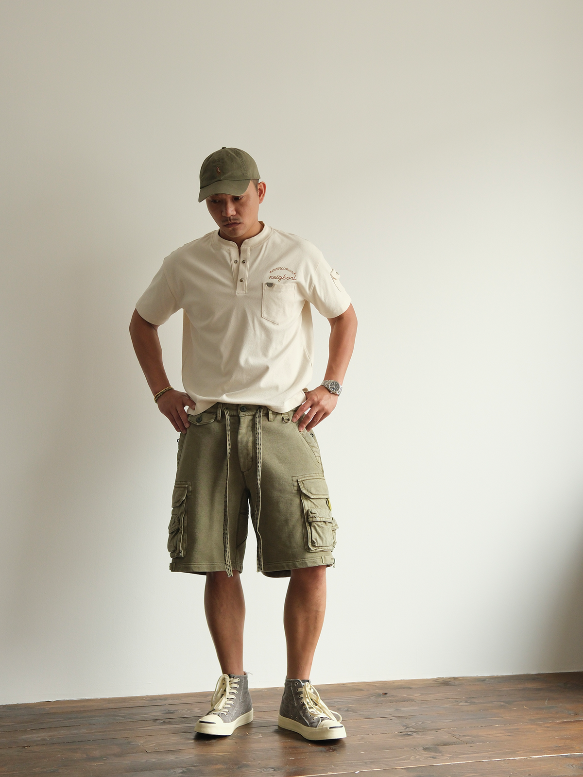 Drawstring Cotton Utility Cargo Shorts - product view 4