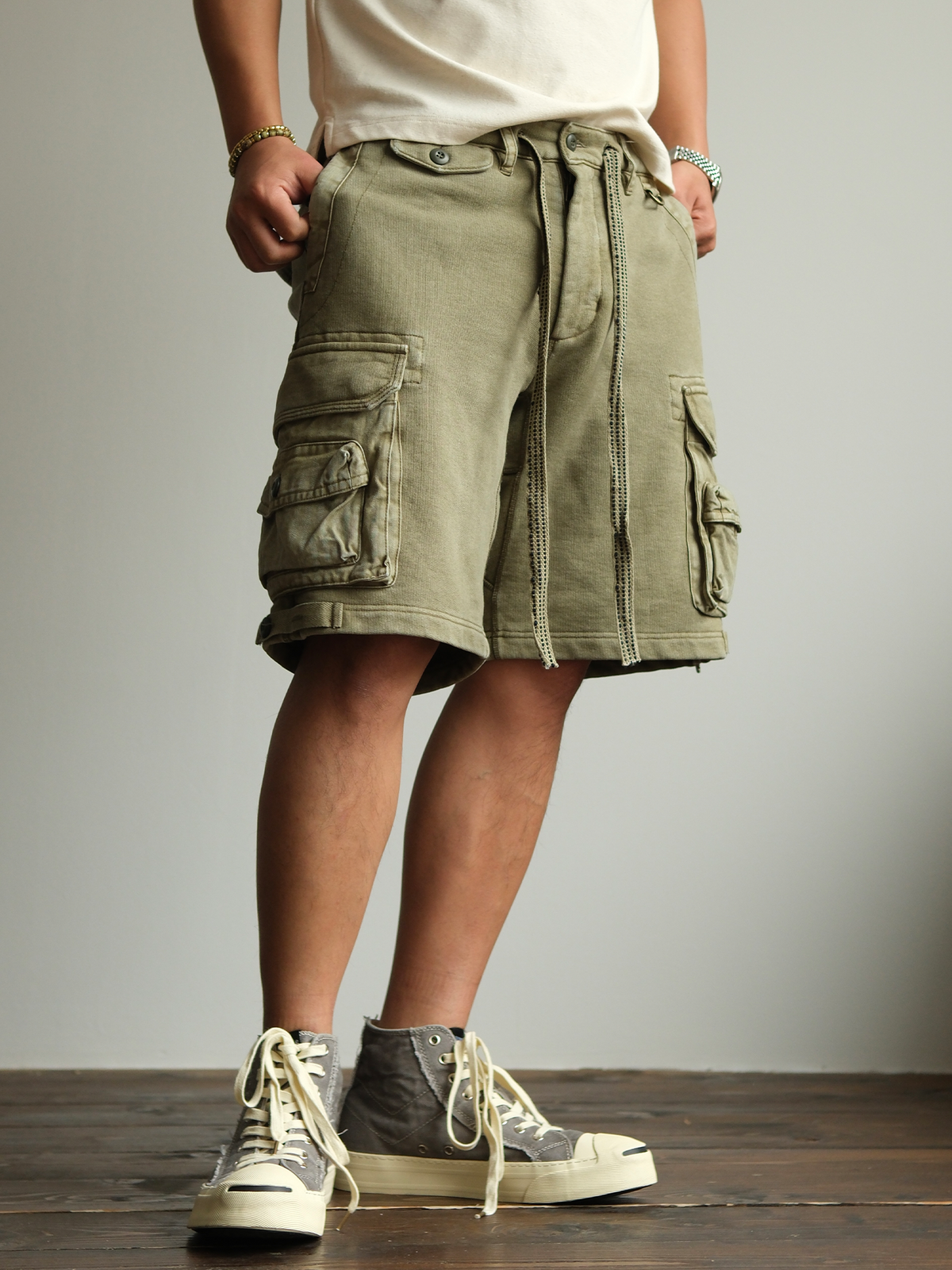 Drawstring Cotton Utility Cargo Shorts - product view 8