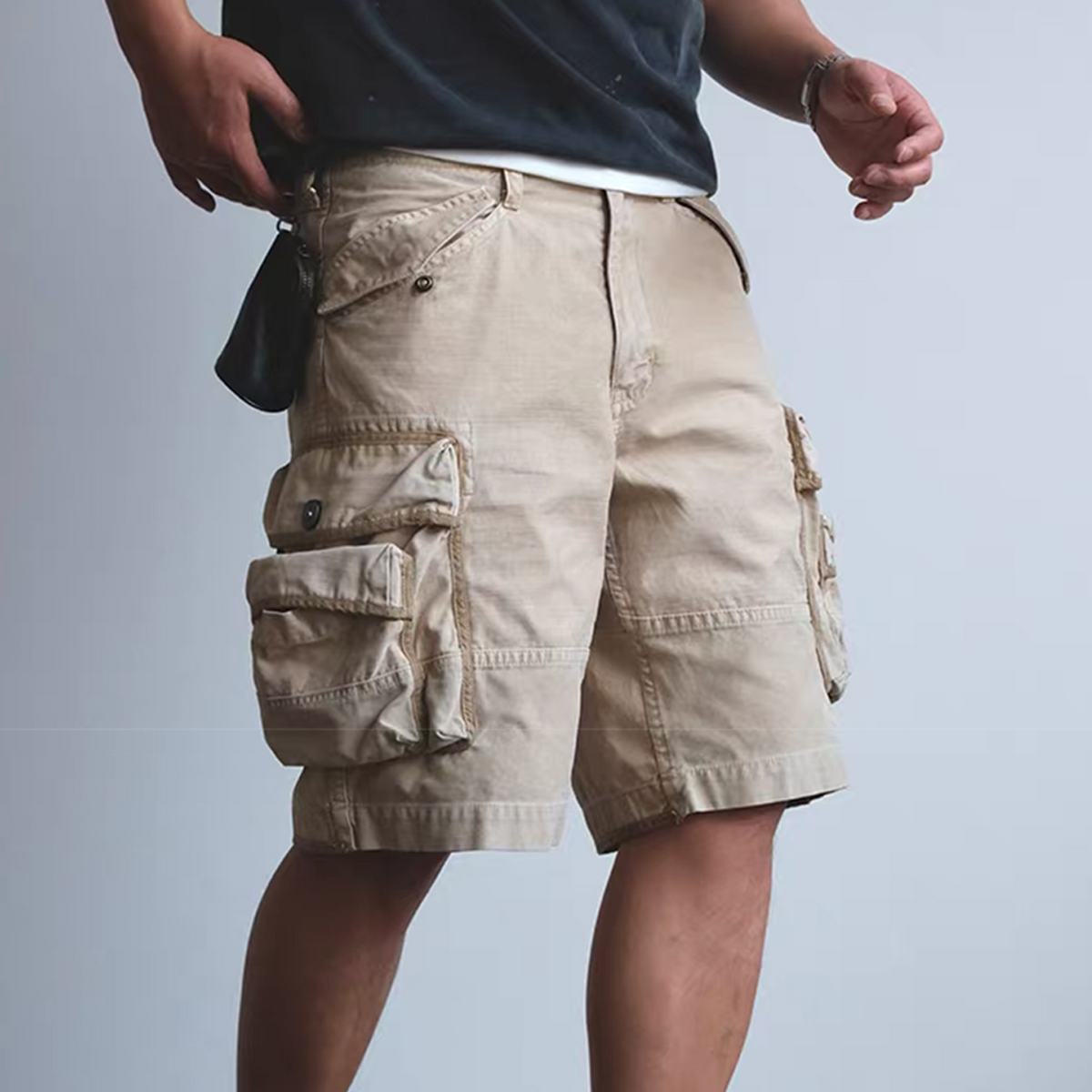 Curved Panel Cotton Utility Cargo Shorts - product view 1