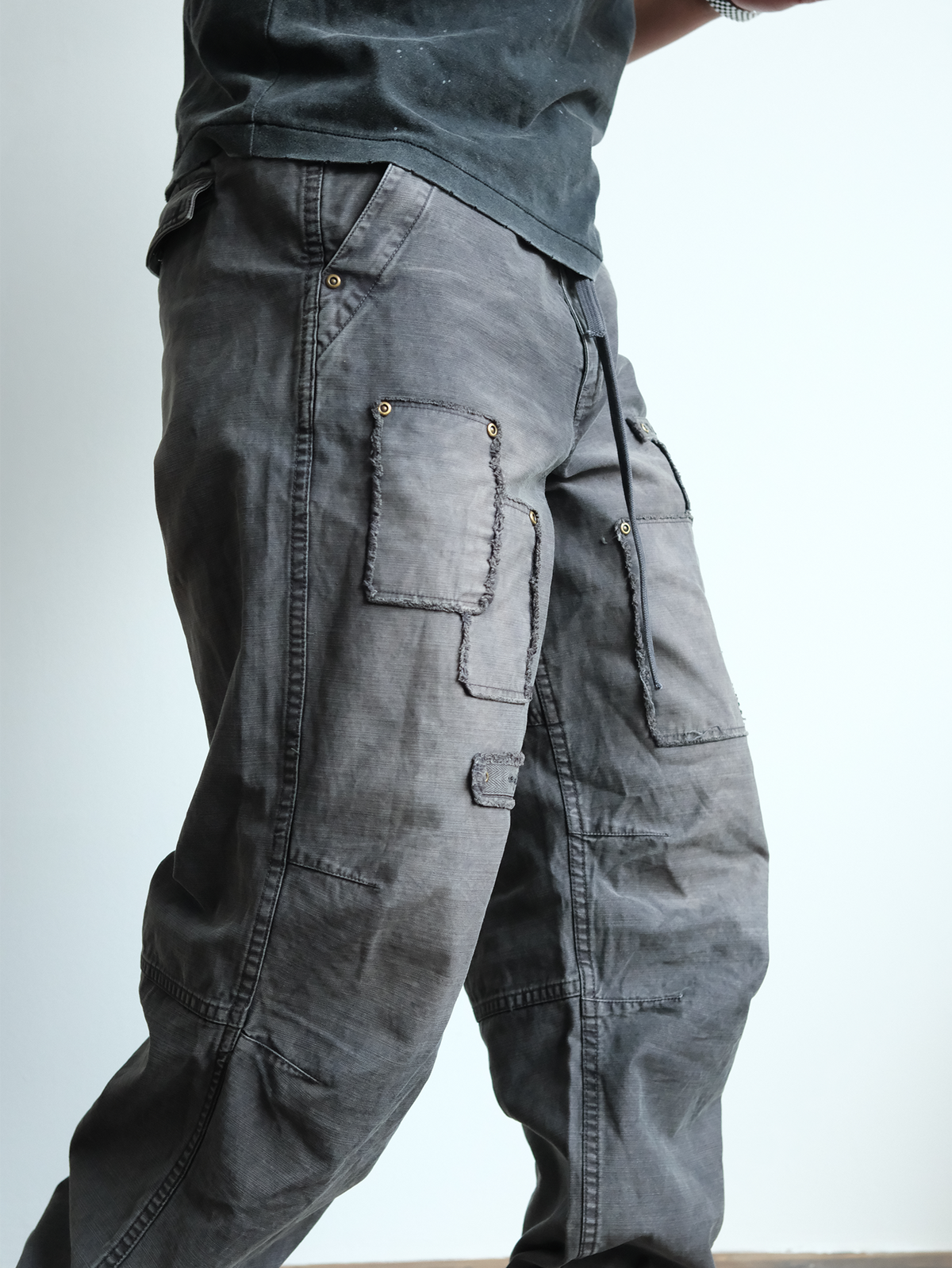 Charcoal Raw Edge Patch Pocket Cargos - detail or styled view 13
