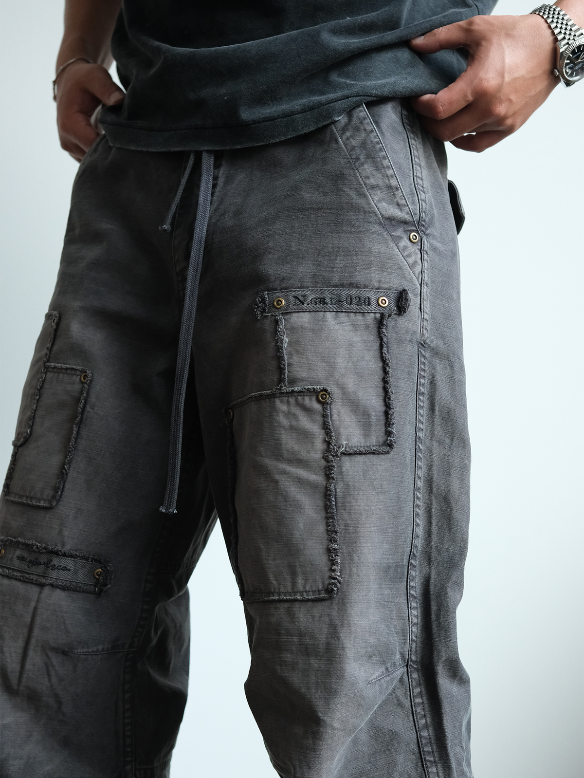 Charcoal Raw Edge Patch Pocket Cargos - detail or styled view 14