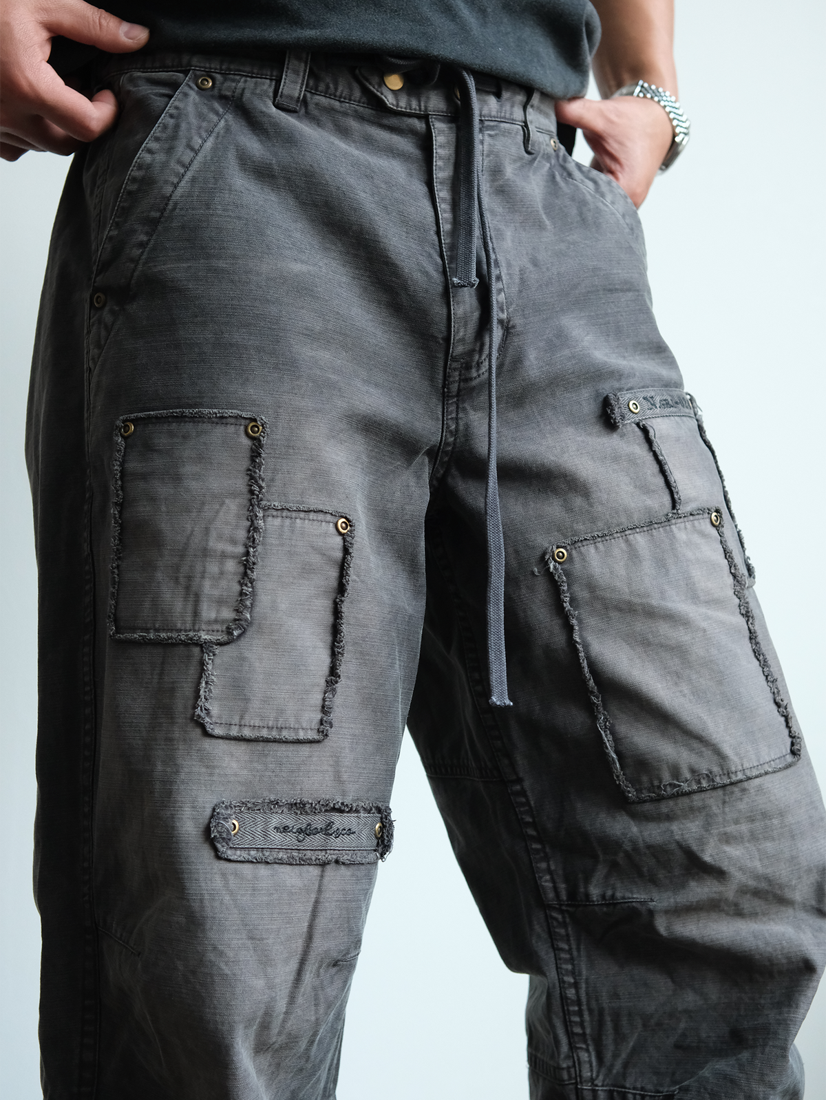 Charcoal Raw Edge Patch Pocket Cargos - detail or styled view 15