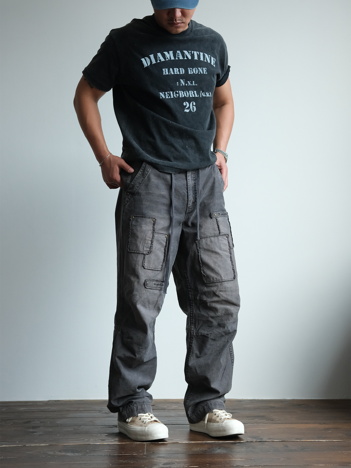 Charcoal Raw Edge Patch Pocket Cargos - detail or styled view 4