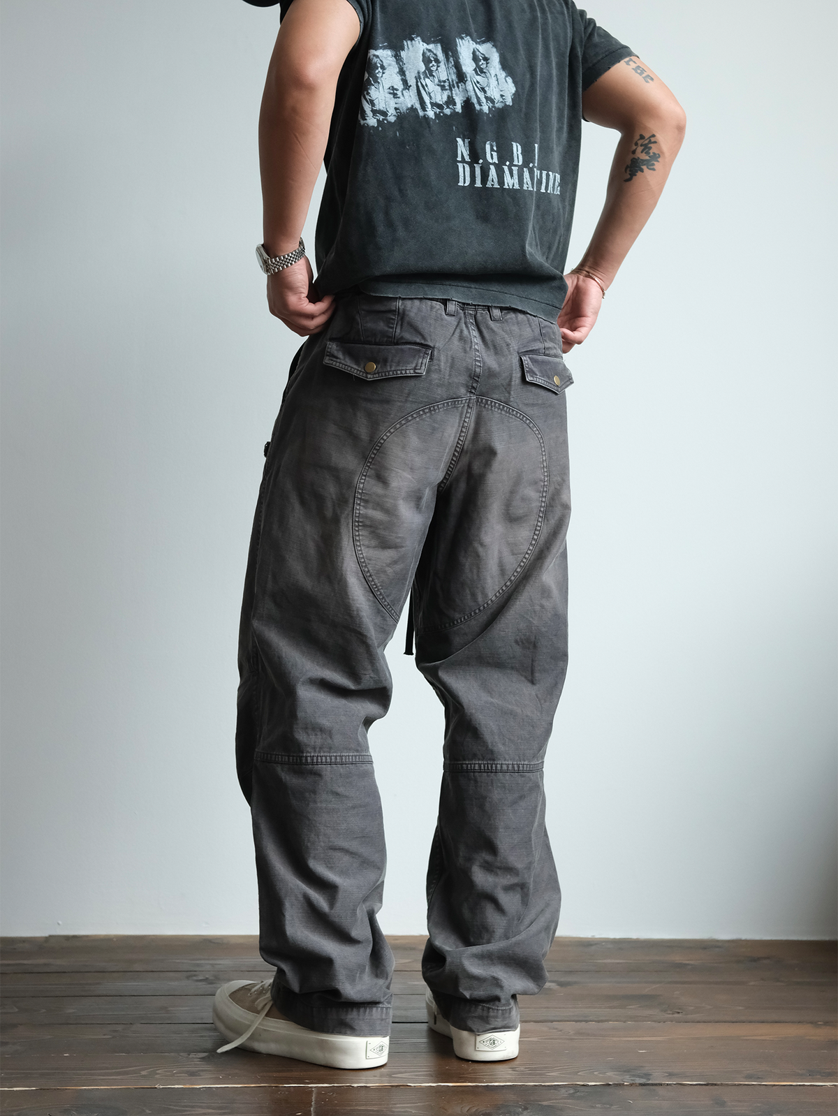 Charcoal Raw Edge Patch Pocket Cargos - detail or styled view 5
