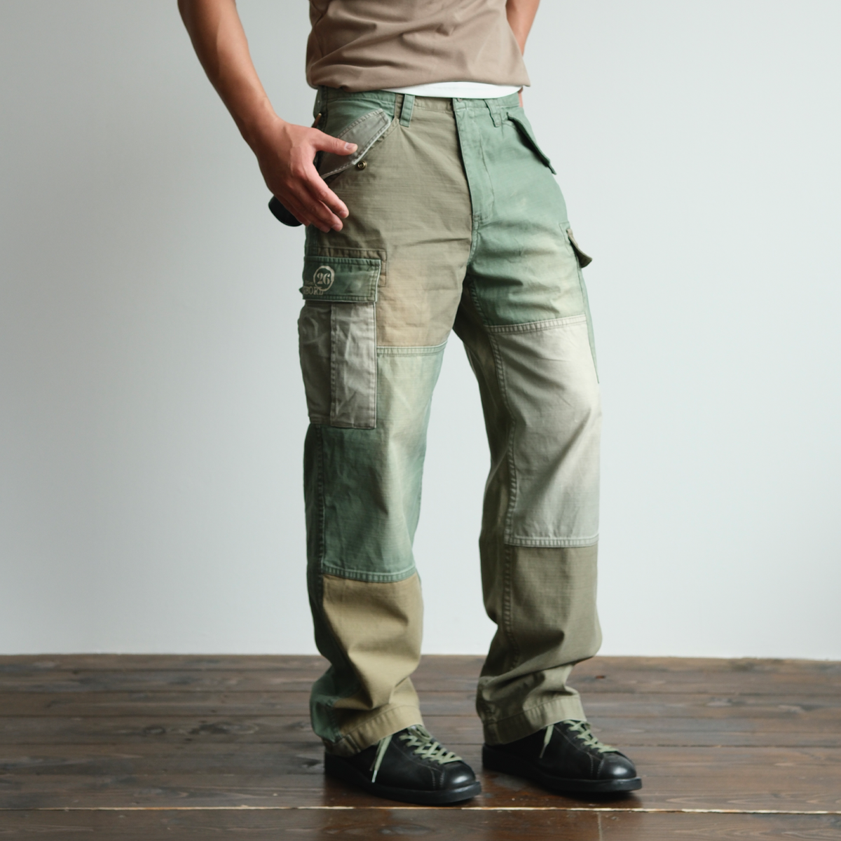 Two Tone Paneled Cotton Cargo Pants - product view 1