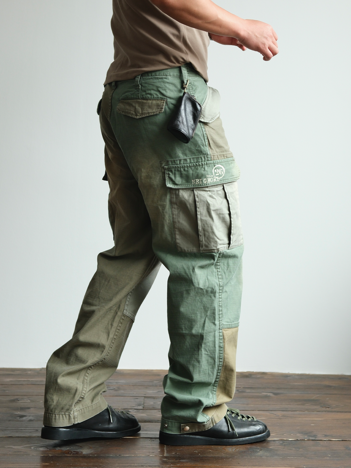 Two Tone Paneled Cotton Cargo Pants - detail or styled view 4