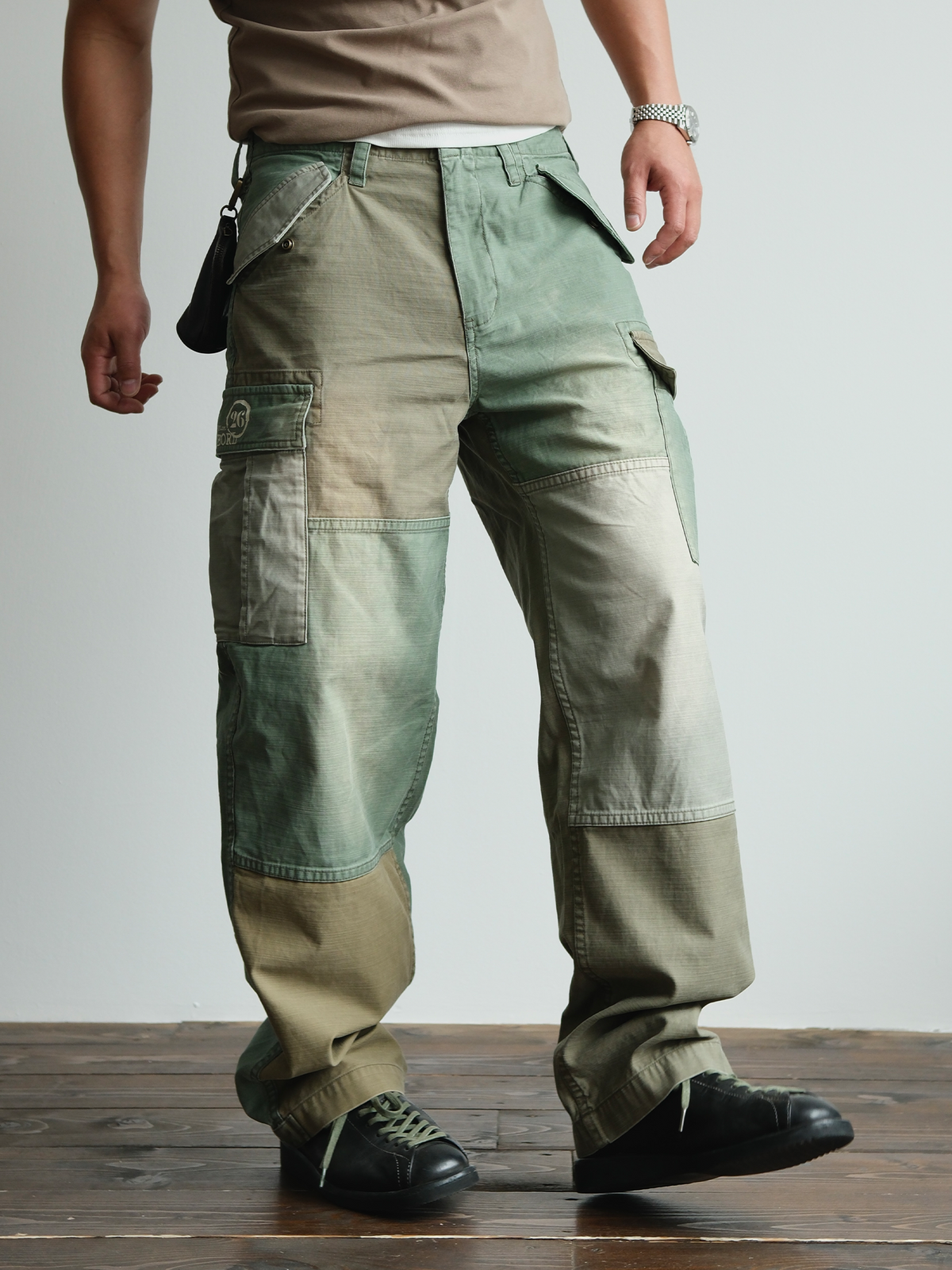 Two Tone Paneled Cotton Cargo Pants - detail or styled view 8