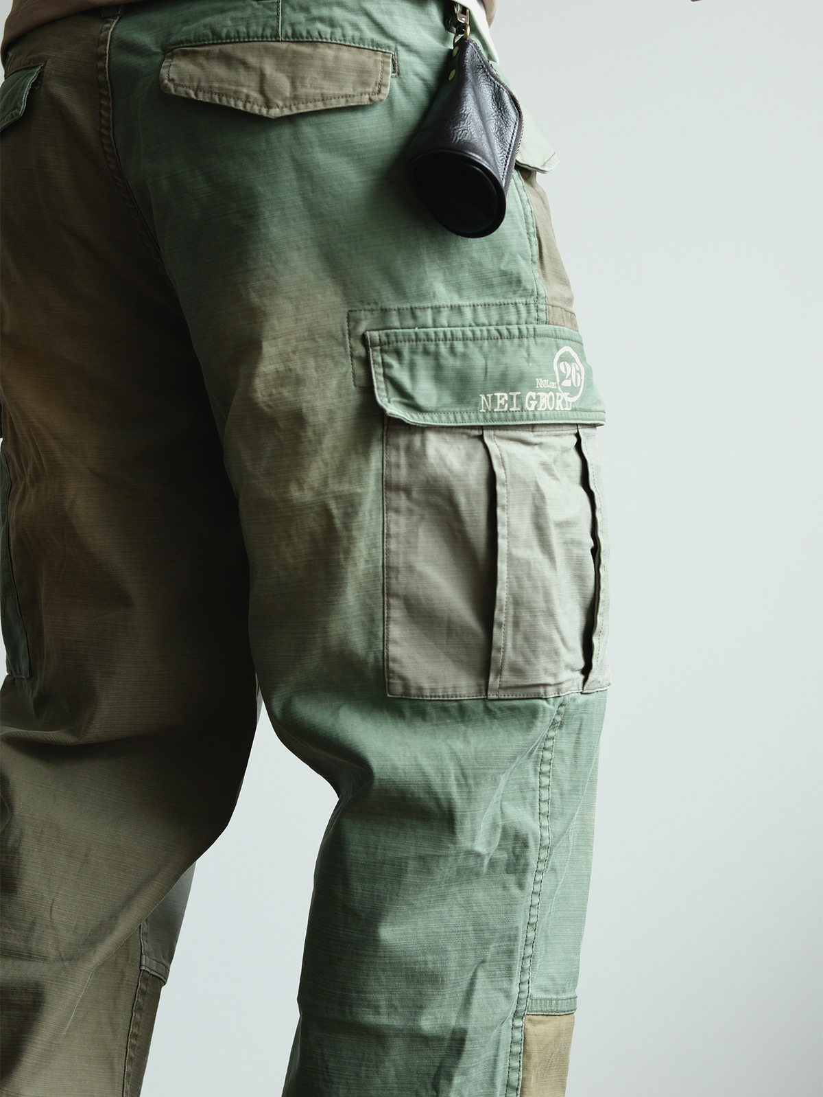 Two Tone Paneled Cotton Cargo Pants - detail or styled view 9
