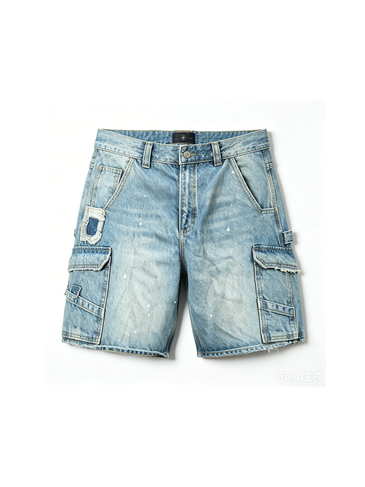 Paint Splattered Denim Cargo Shorts - product view 16