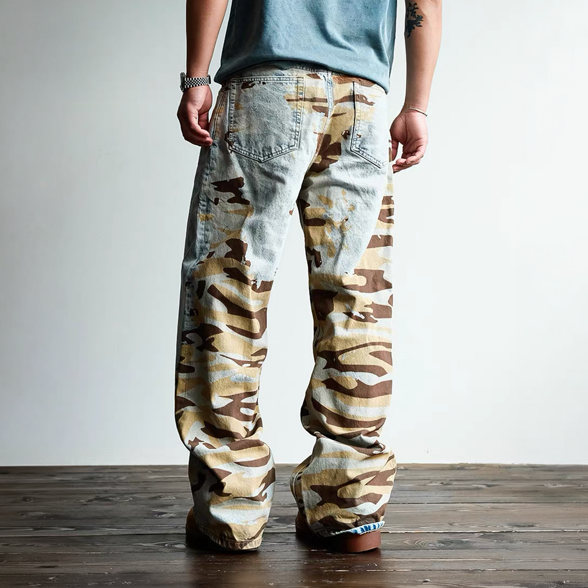 Washed Camouflage Straight Leg Jeans - product view 2