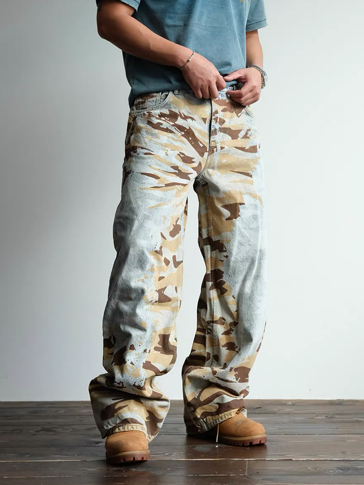Washed Camouflage Straight Leg Jeans - product view 4
