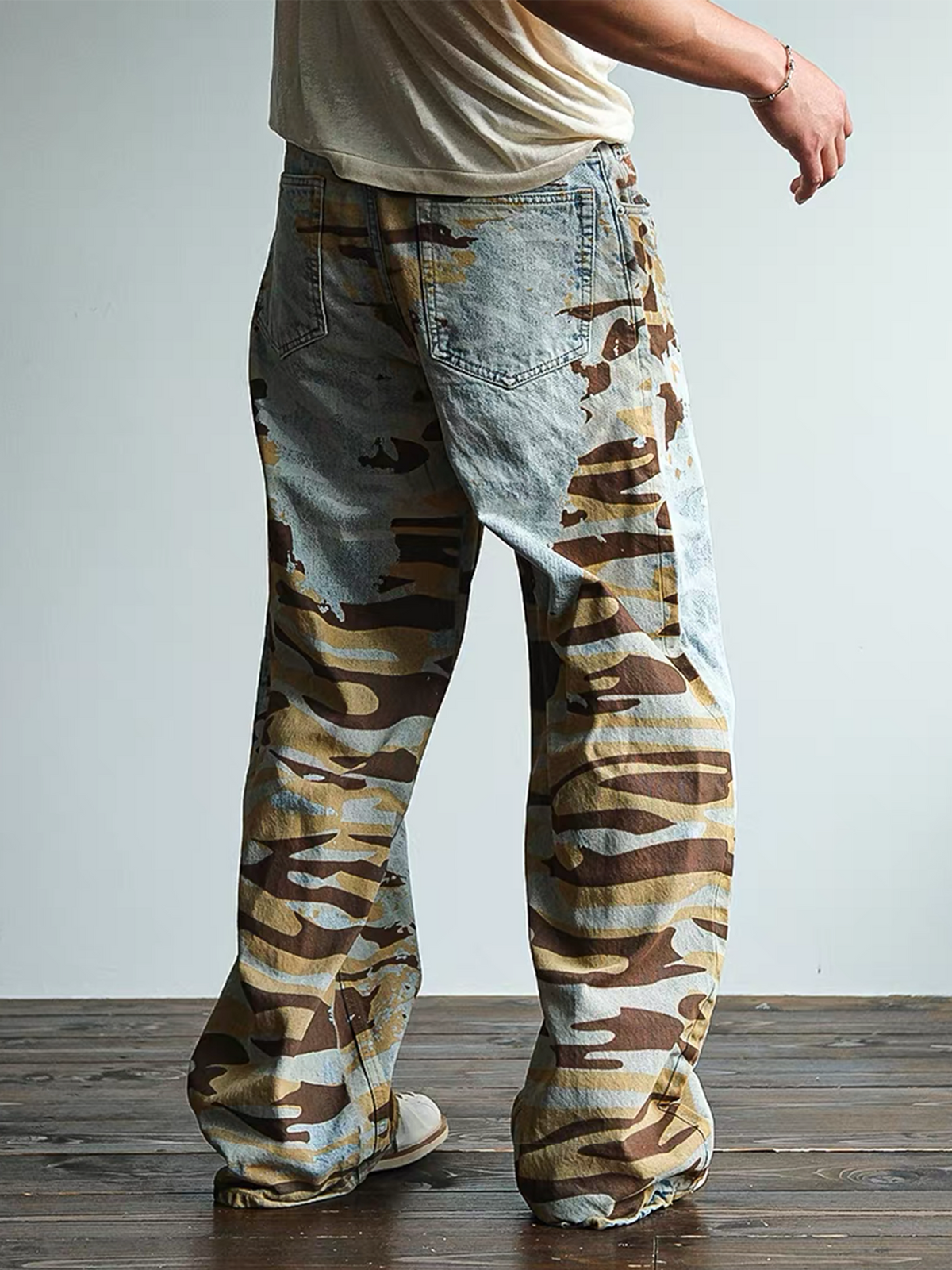 Washed Camouflage Straight Leg Jeans - product view 6