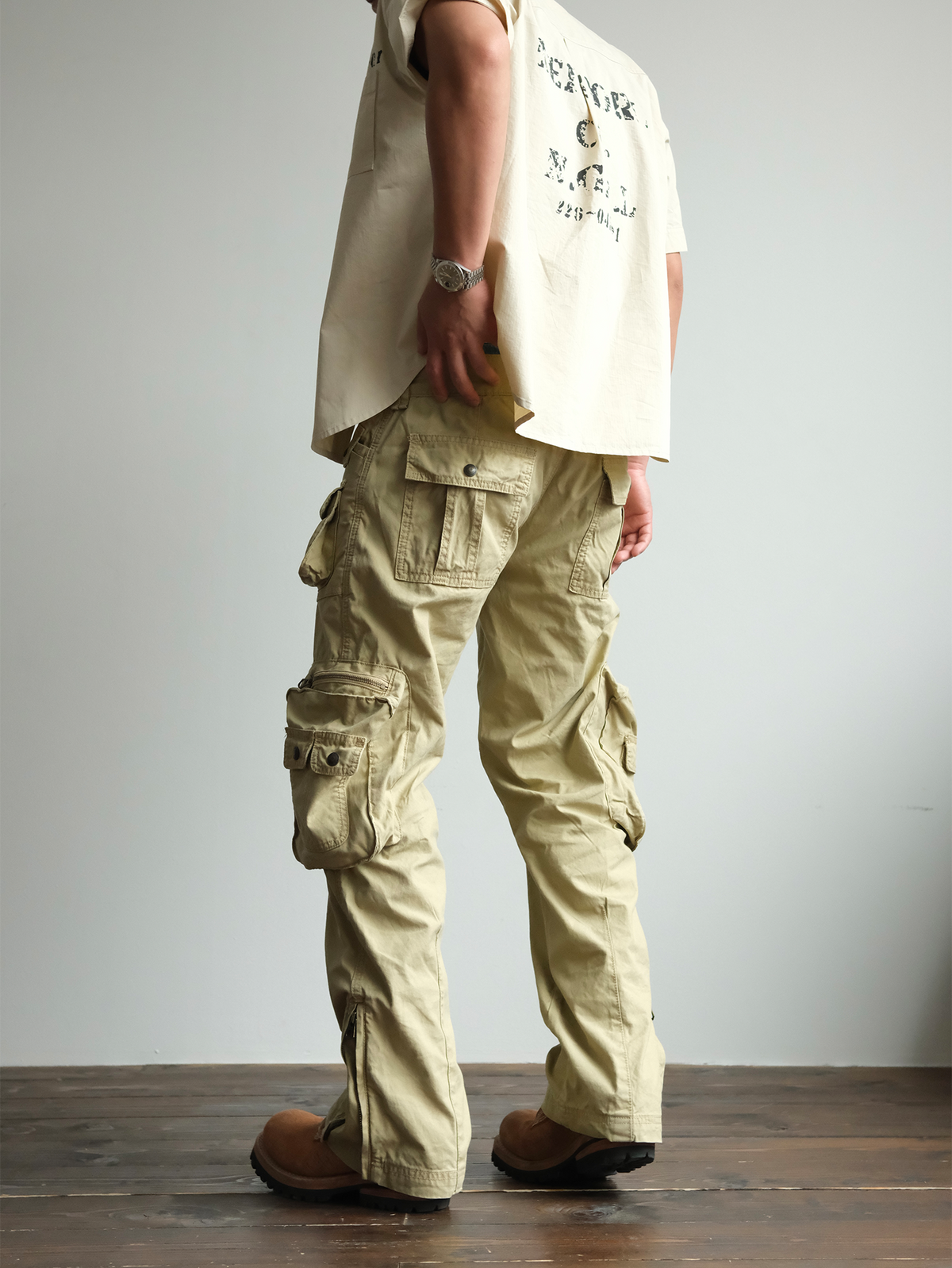 Denim Waistband Zip Hem Cargo Pants - detail or styled view 13