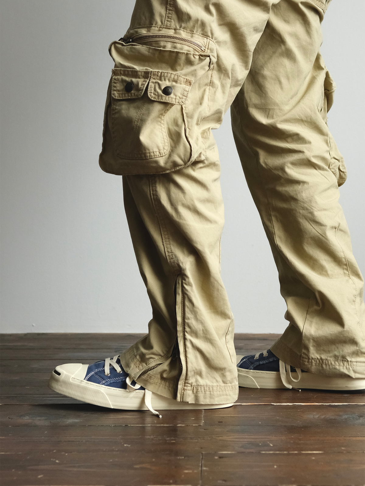 Denim Waistband Zip Hem Cargo Pants - detail or styled view 15