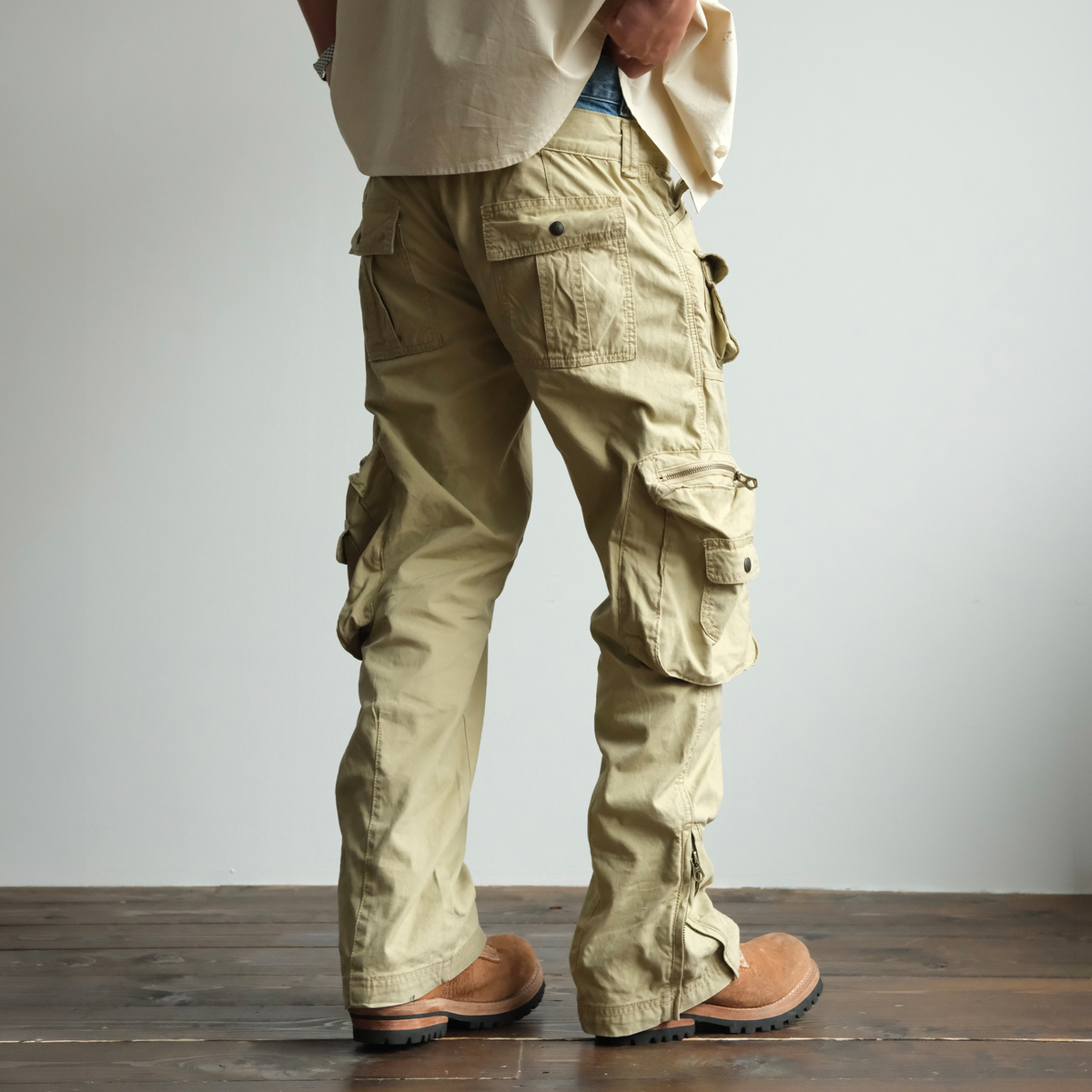 Denim Waistband Zip Hem Cargo Pants - product view 2