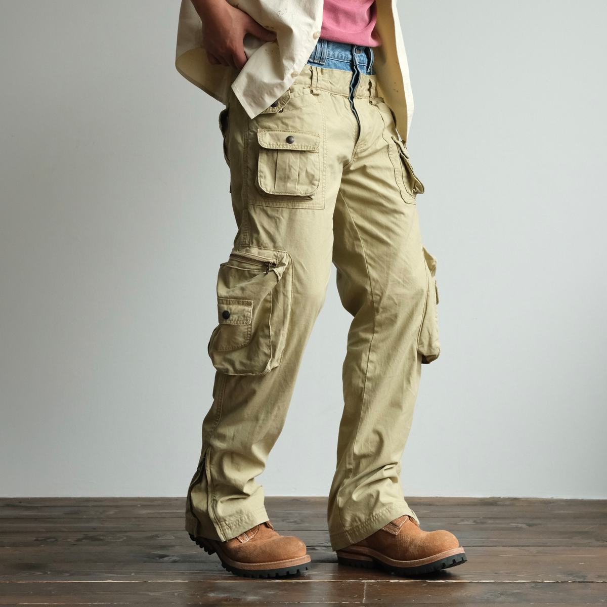 Denim Waistband Zip Hem Cargo Pants - detail or styled view 3