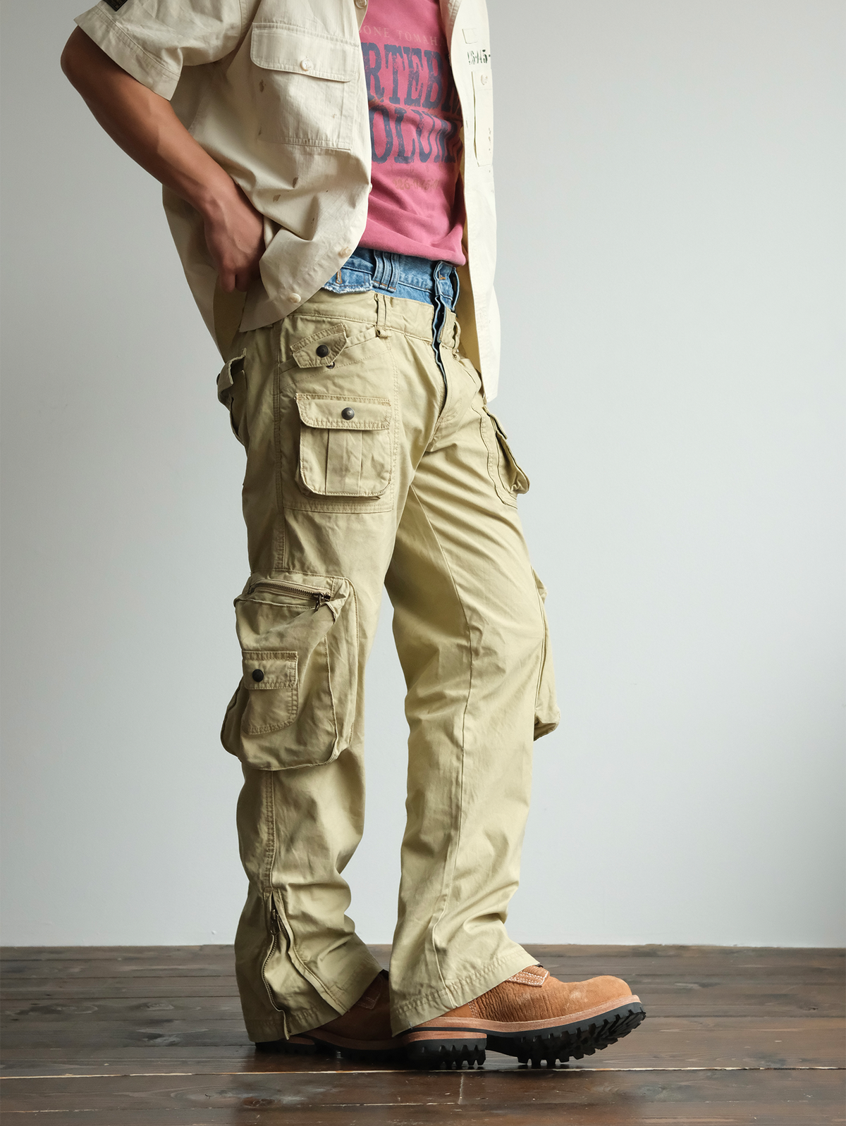 Denim Waistband Zip Hem Cargo Pants - detail or styled view 7