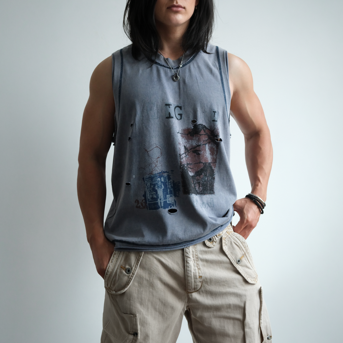 Raw Edge Distressed Graphic Tank - product view 2