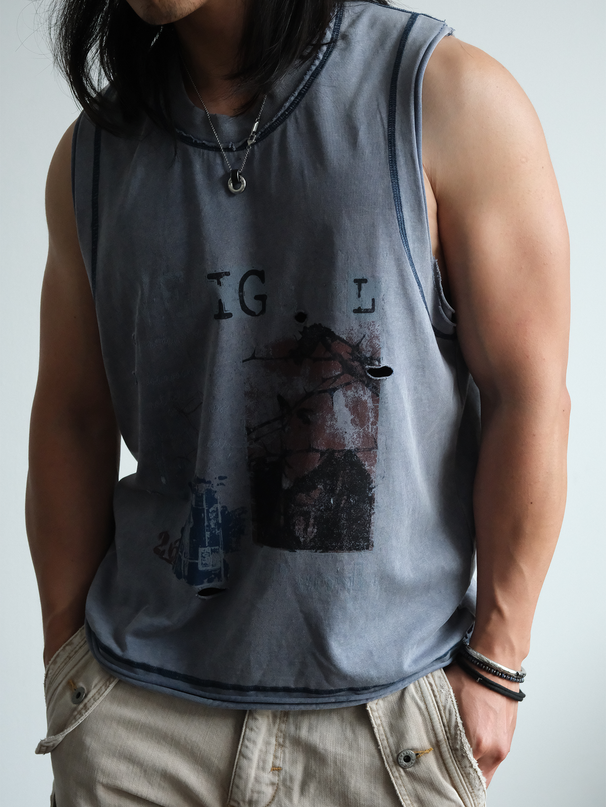 Raw Edge Distressed Graphic Tank - product view 13