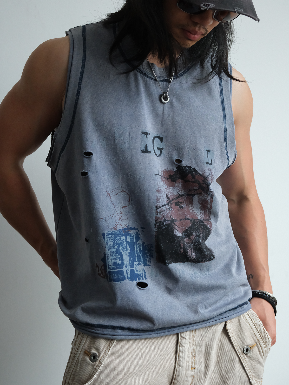 Raw Edge Distressed Graphic Tank - product view 14