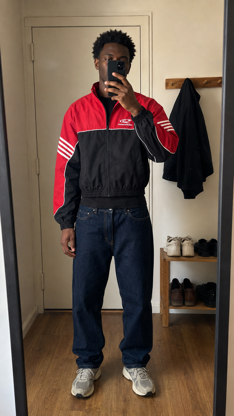 Protocol Sprint Stripe Cropped Track Jacket apartment entryway mirror outfit