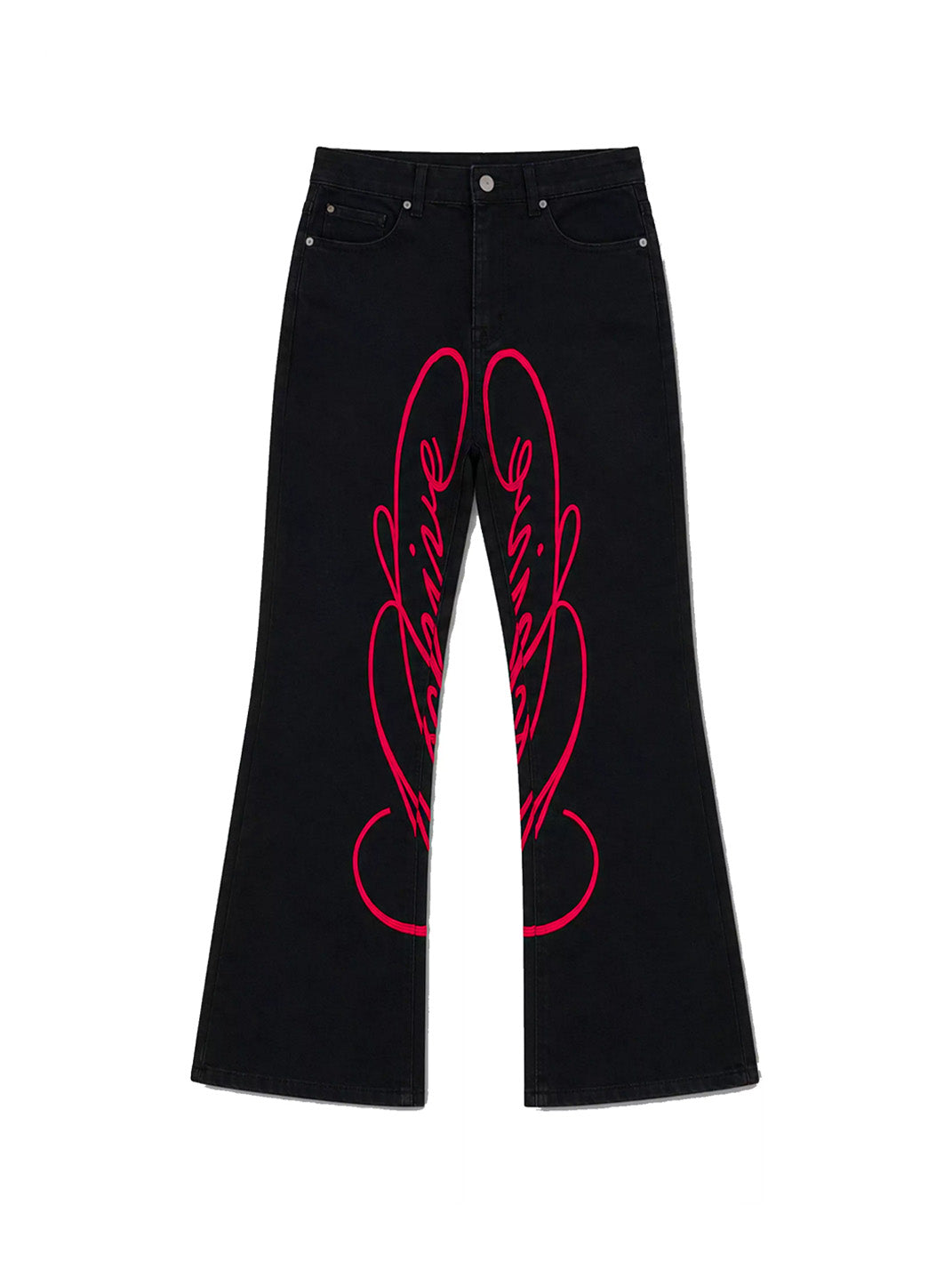 Red Embroidery Cross-Pocket Flare Jeans — view 1