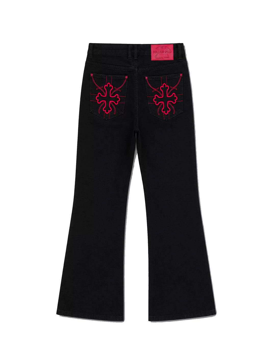 Red Embroidery Cross-Pocket Flare Jeans — view 2