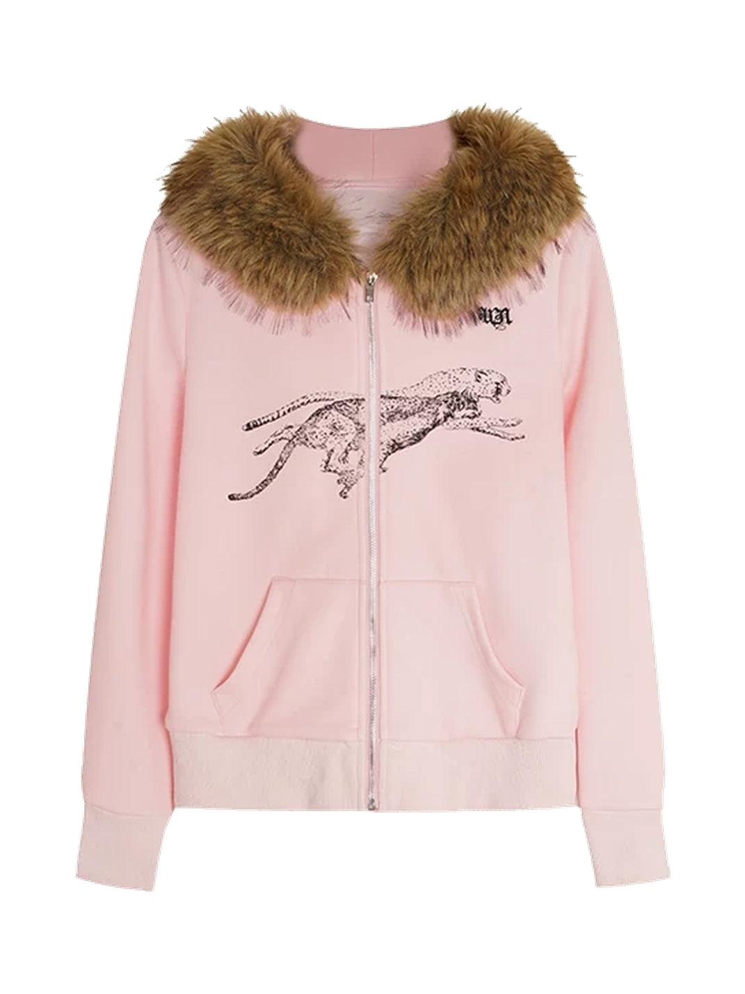 Cheetah Print Plush-Trim Fitted Hoodie — view 1
