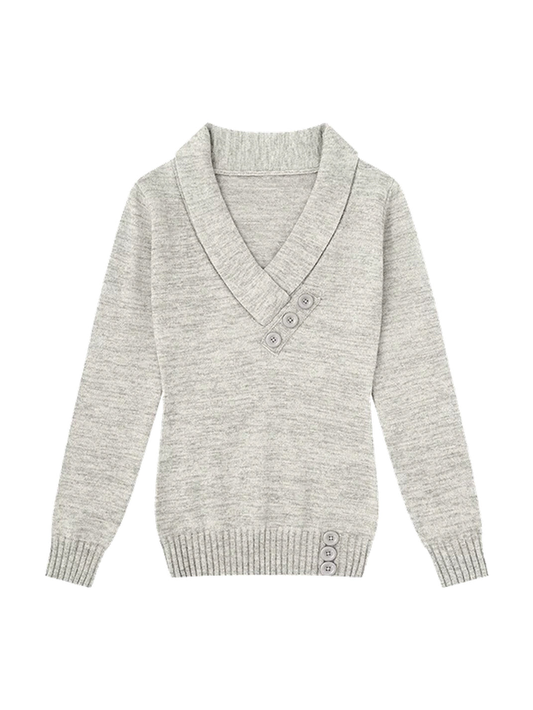 Button-Accent Shawl V-Neck Knit Top — view 1