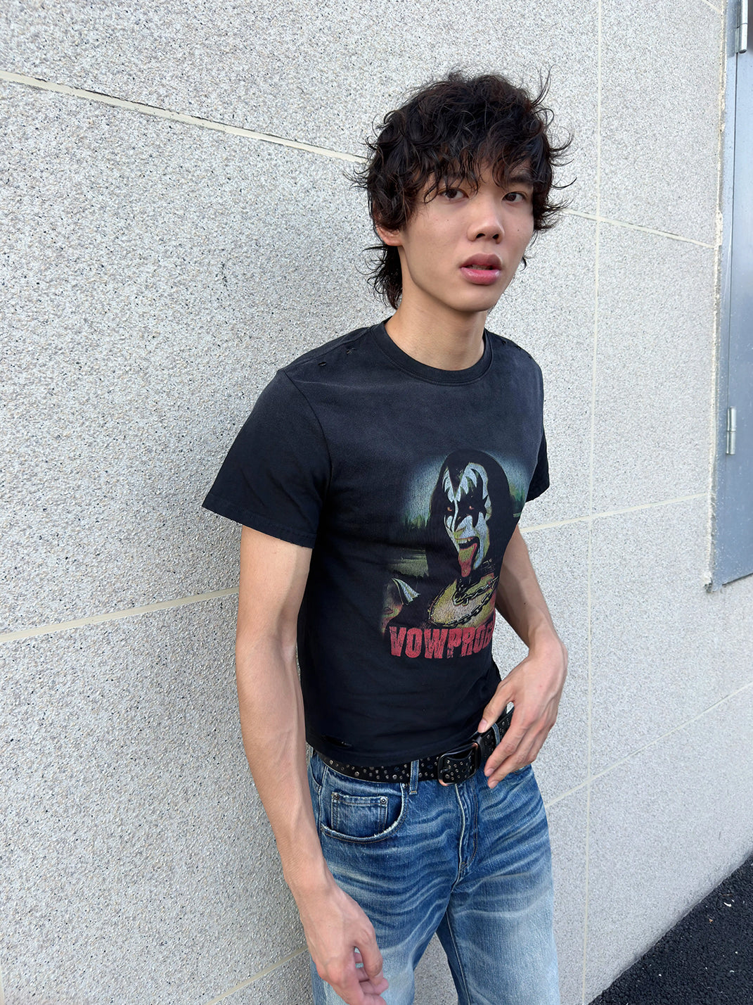 Dark Mona Lisa Distressed Graphic Tee — view 2
