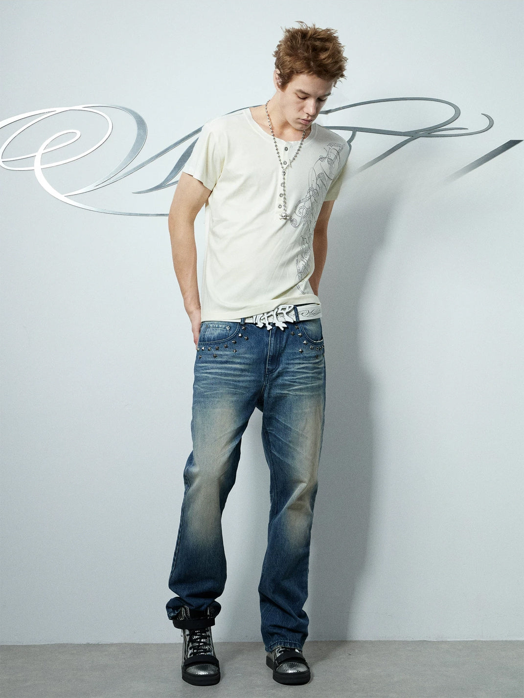 Rhinestone Script Short-Sleeve Henley — view 6