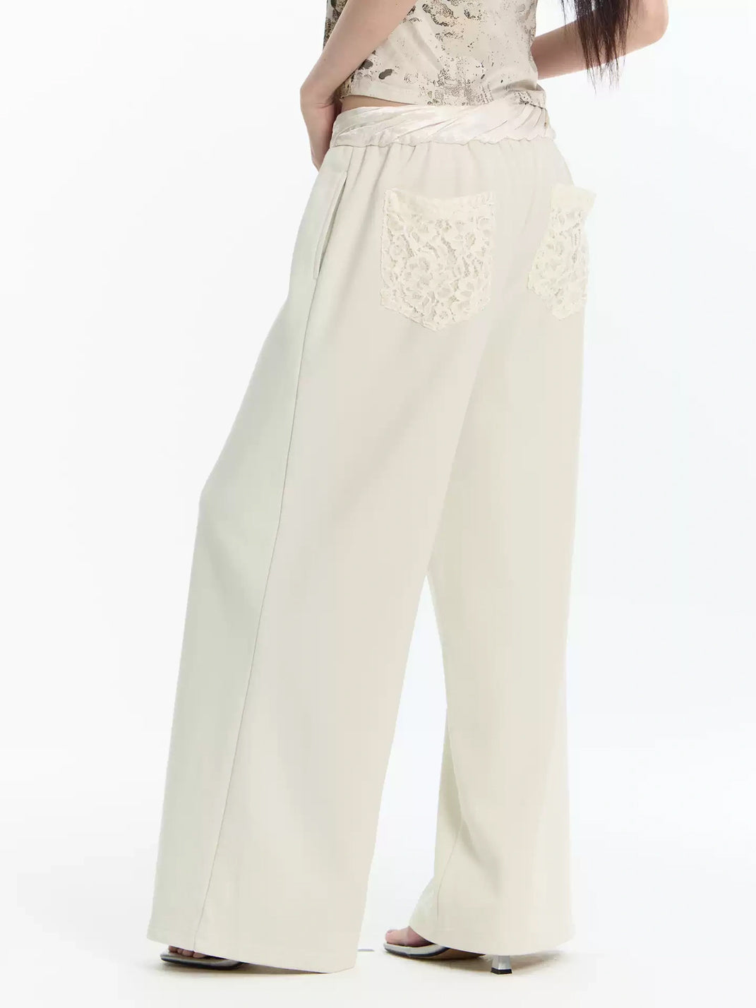 Satin-Waist Script Print Lounge Pants — view 2