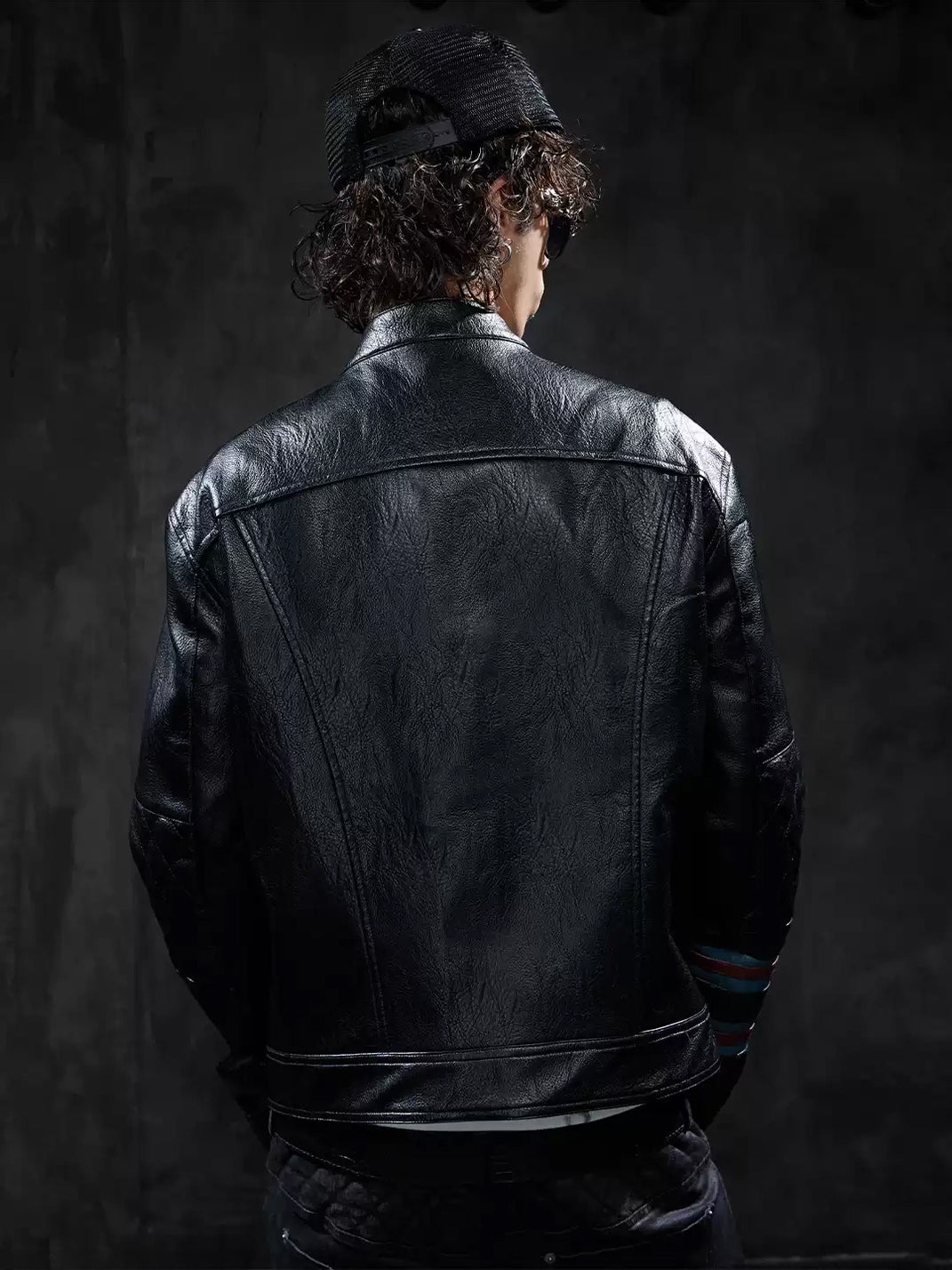 Contrast-Stripe Diamond-Quilted Moto Jacket — view 3