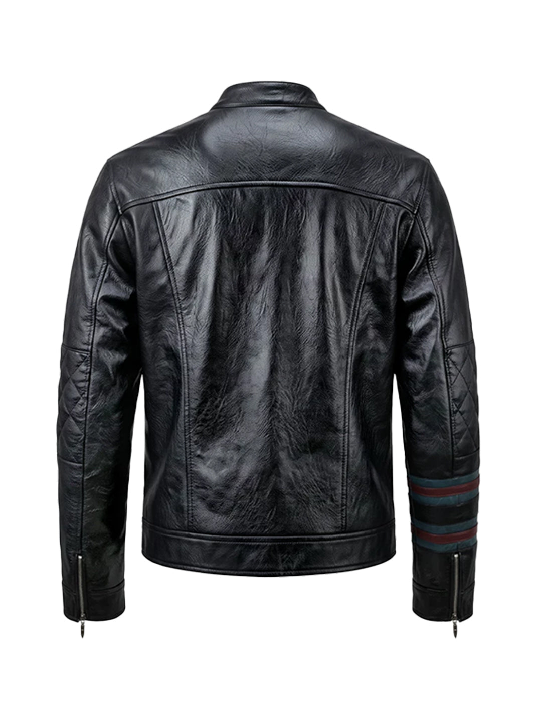 Contrast-Stripe Diamond-Quilted Moto Jacket — view 5