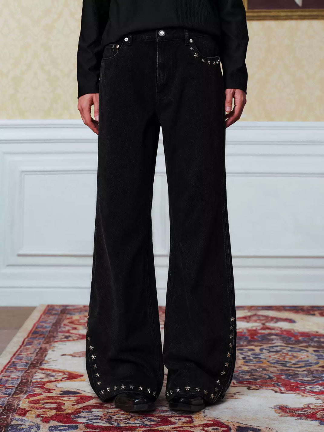 Star-Stud Black Flare Denim Jeans — view 2