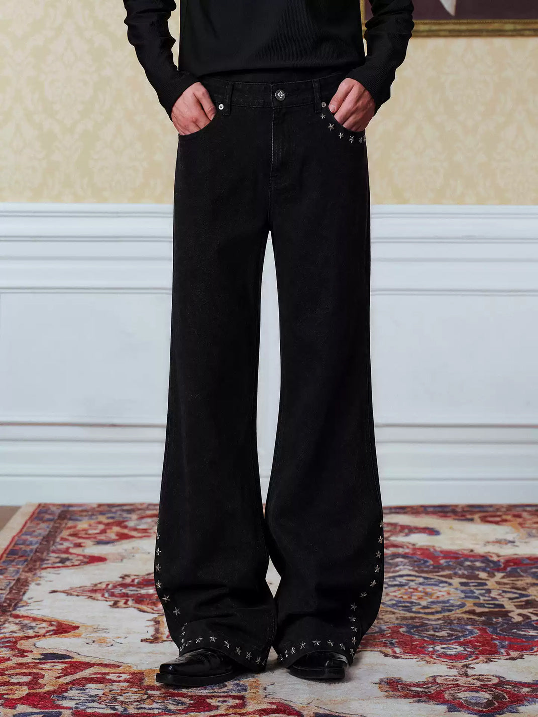 Star-Stud Black Flare Denim Jeans — view 3