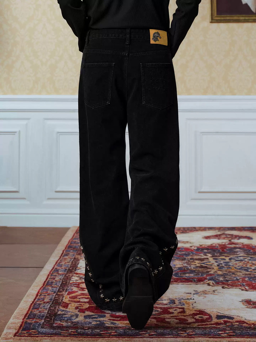 Star-Stud Black Flare Denim Jeans — view 4