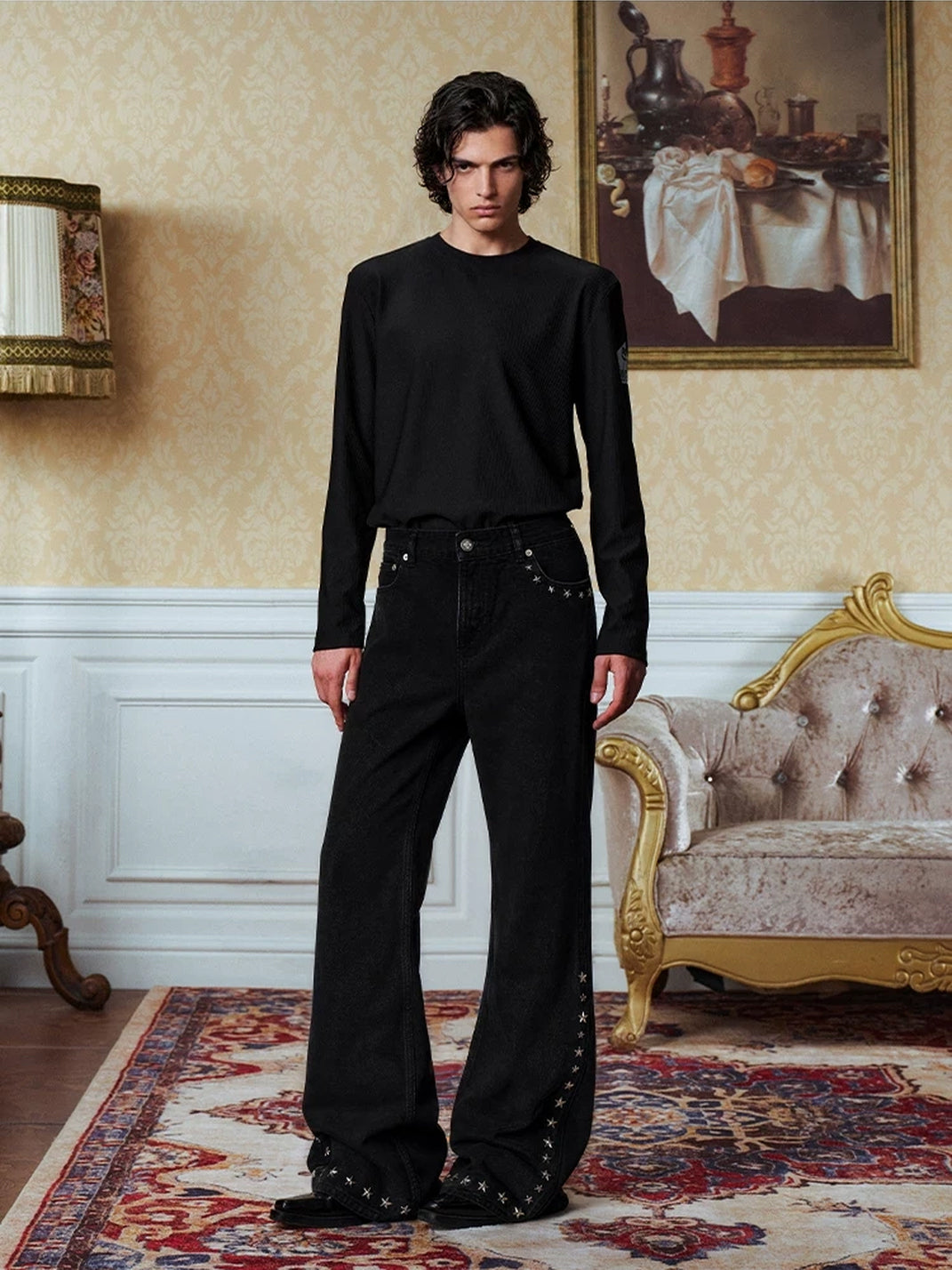 Star-Stud Black Flare Denim Jeans — view 5