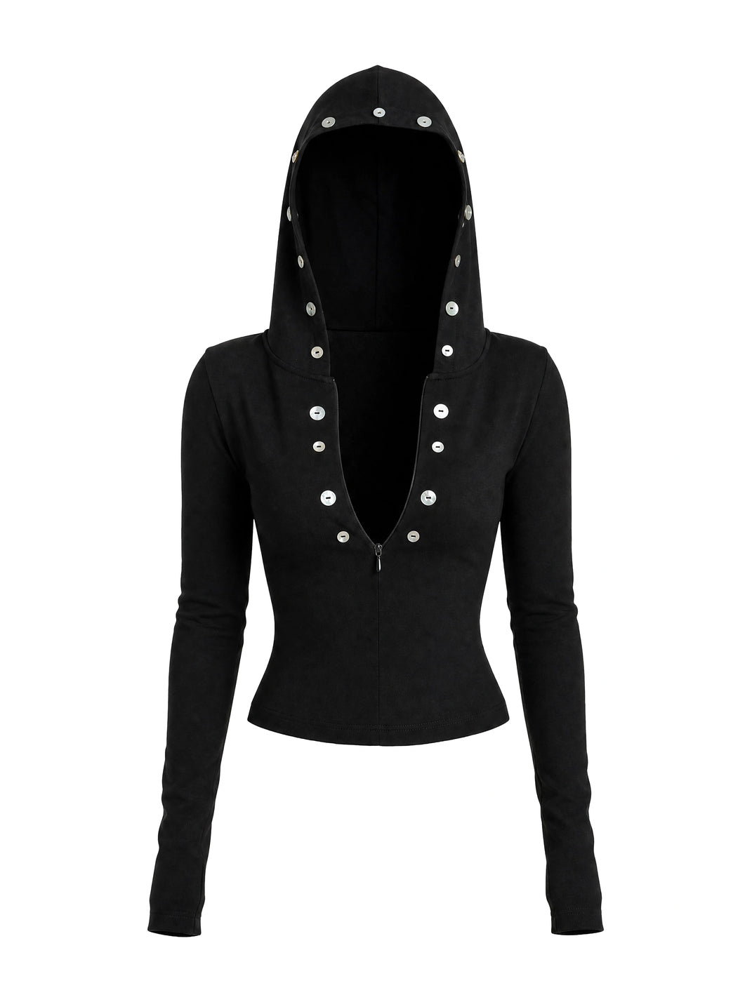 Shell-Accent Deep-V Hooded Zip Top — view 1