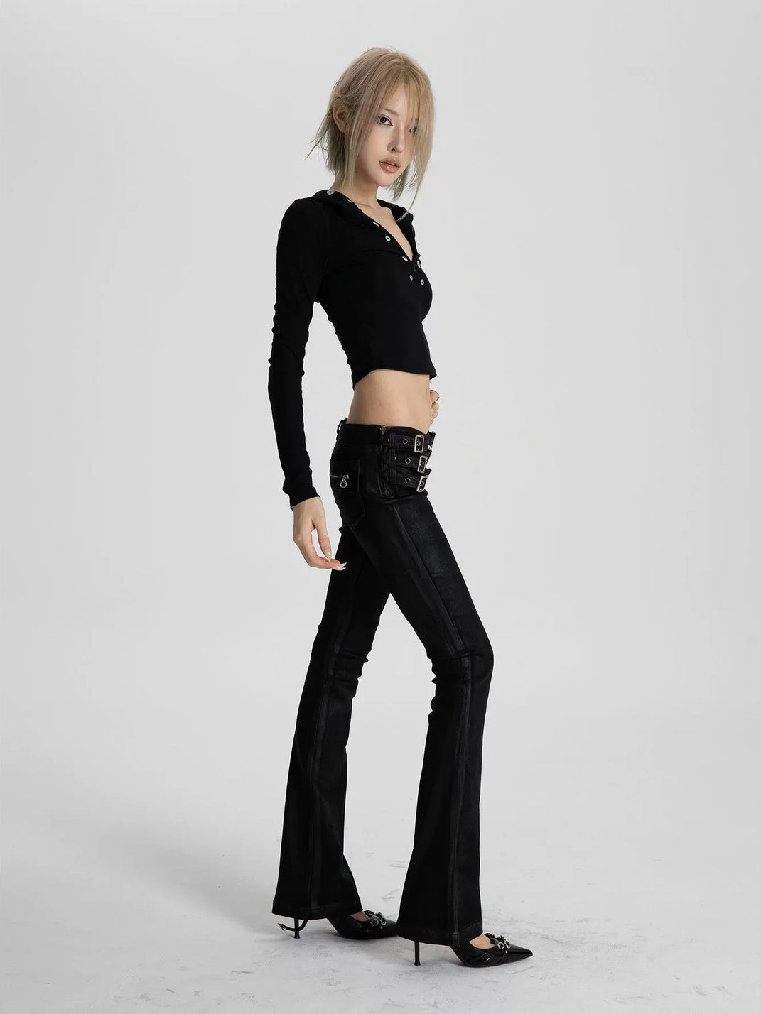 Shell-Accent Deep-V Hooded Zip Top — view 6